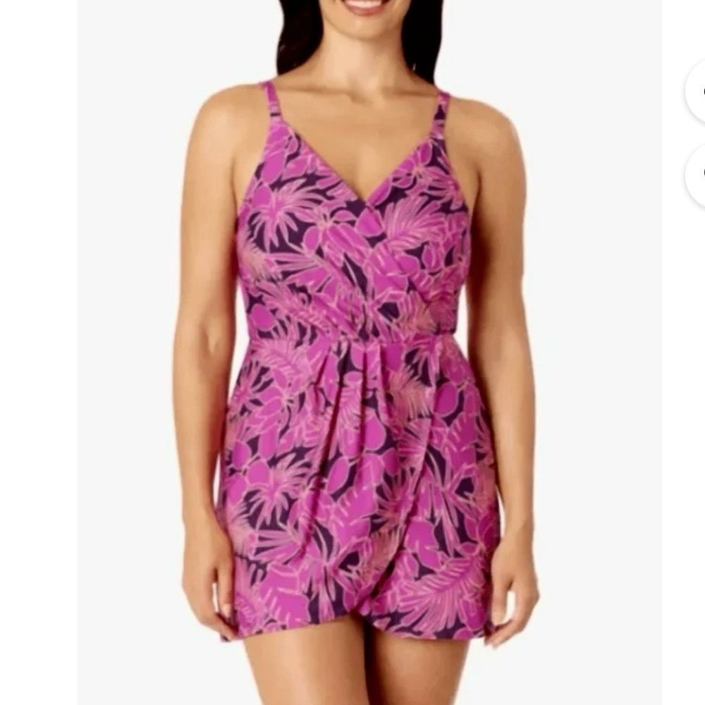 Lands' End Skirted One Piece Swimsuit Full Coverage Brief Shelf Bra Size Large